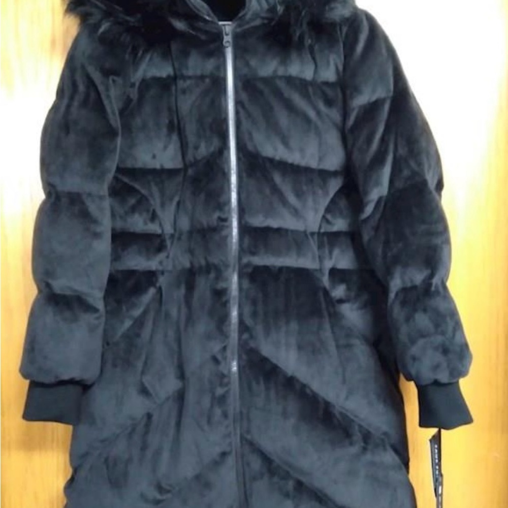 Blanc Noir Black Velvet Puffer Jacket